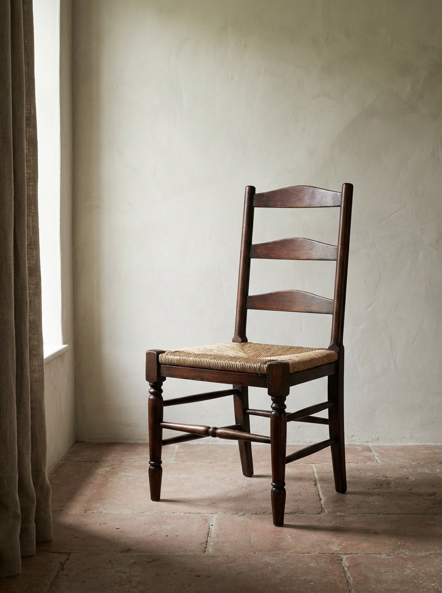 Ladder Back Rush Seat Dark Oak — Dining chair